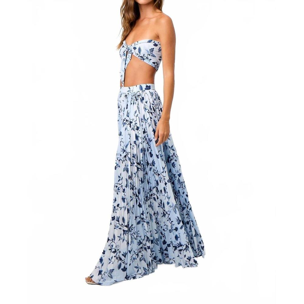 NEW LA PORTE sunburst maxi skirt in blue